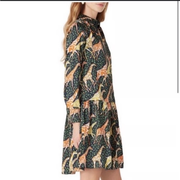 J. Crew Shirtdress in Giraffes Relaxed Fit Small Navy Blue Animal Print Boho Zoo - Picture 2 of 8